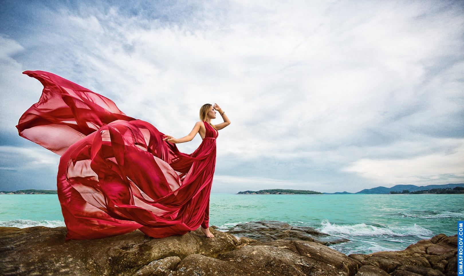 Stylish fashion moment with dramatic dress movement